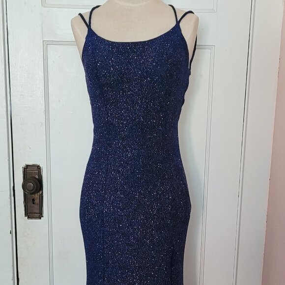 Fiesta Fashion Blue Sparkle Full Length Dress Size Medium - Picture 4 of 12